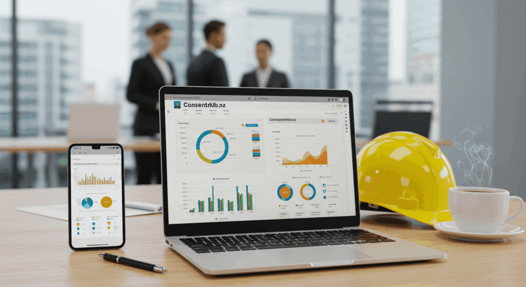Laptop and phone displaying data analytics.