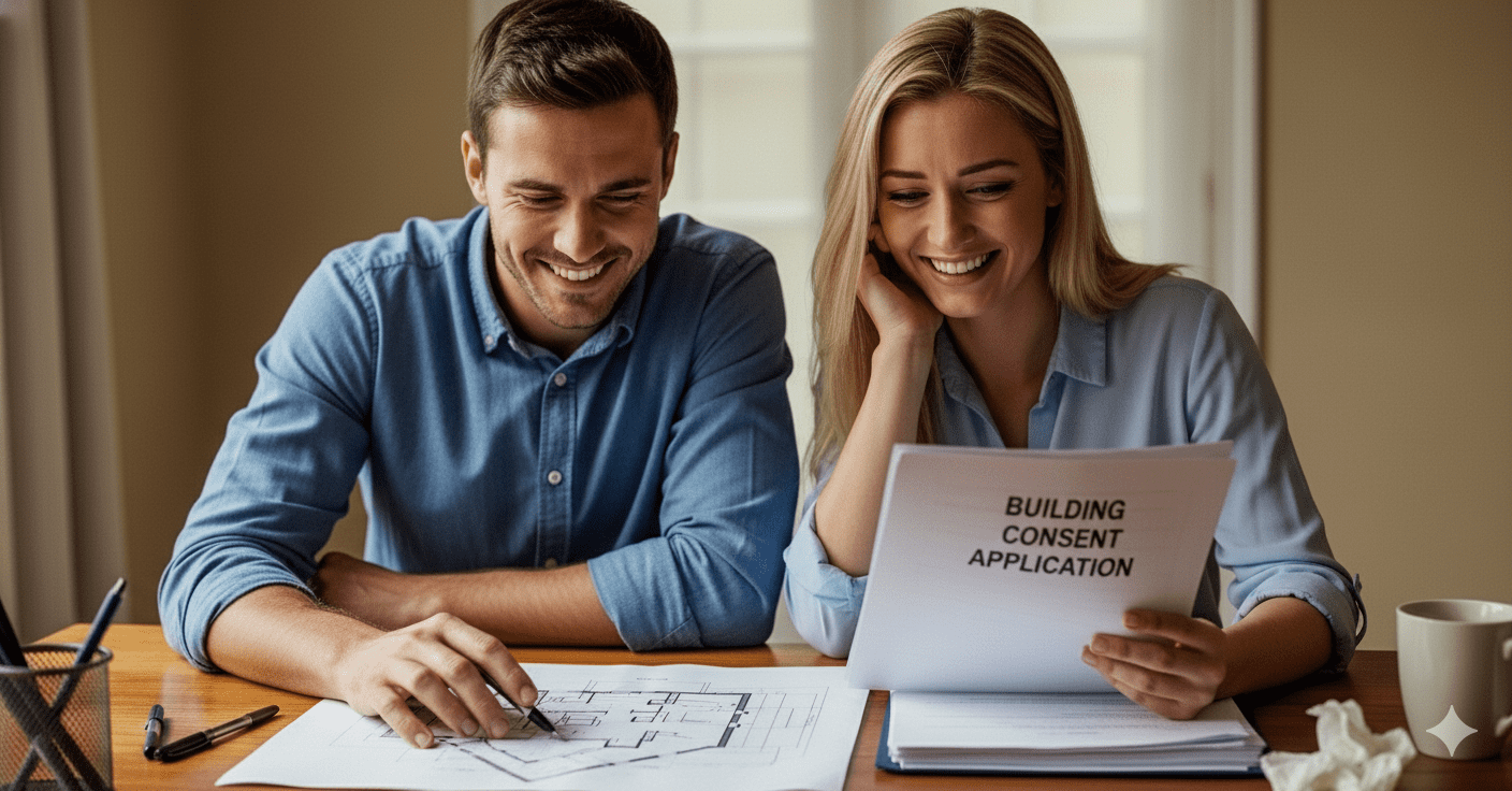 happy couple with building consent